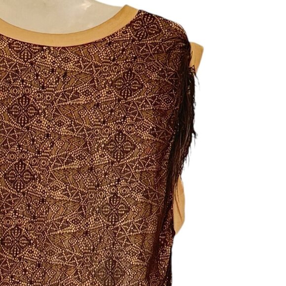 Robert Rodriguez Tank Top Ostrich Plume Detail Black Lace Overlay Goth Size Med - Picture 4 of 9